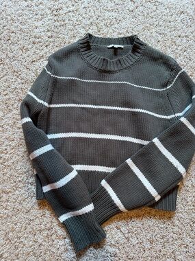Z Supply Olive Crewneck Sweater with White Stripes